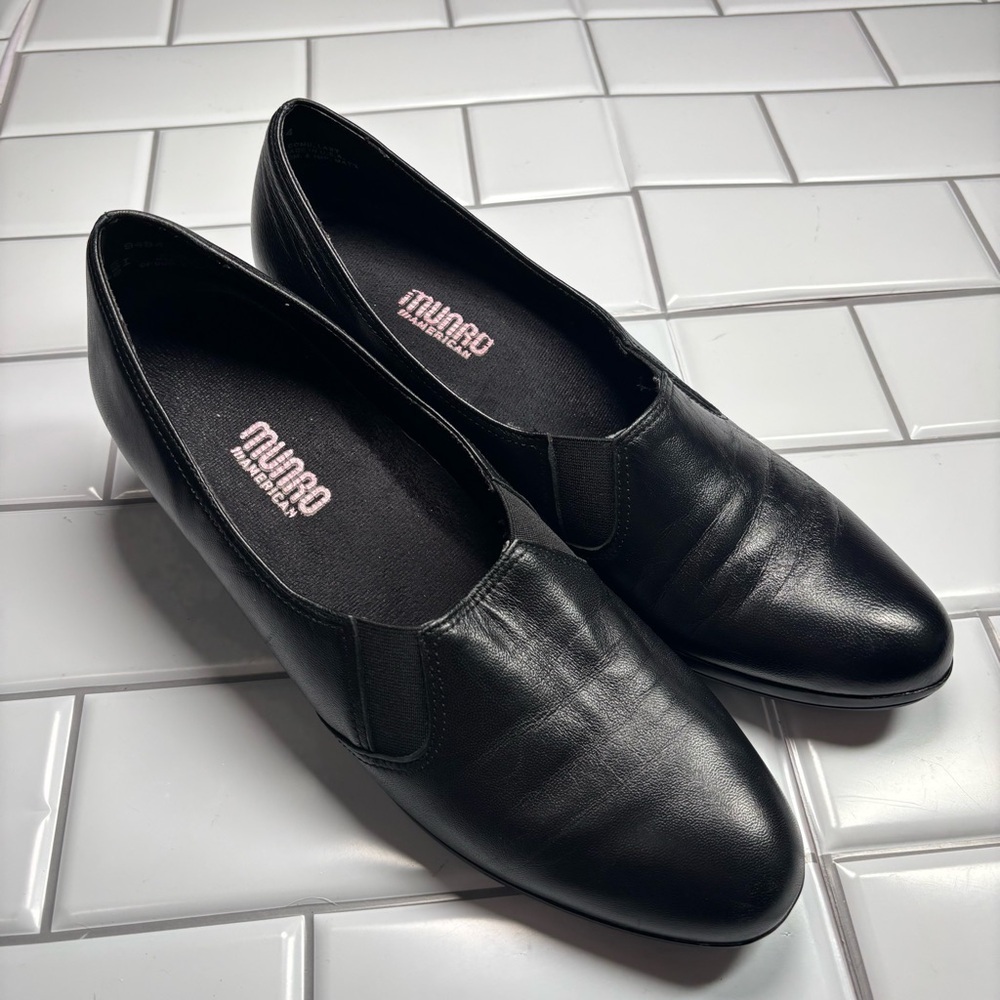 Munro American Shoes Womens‎ 10 N Pump Black Leather Casual Block Heels